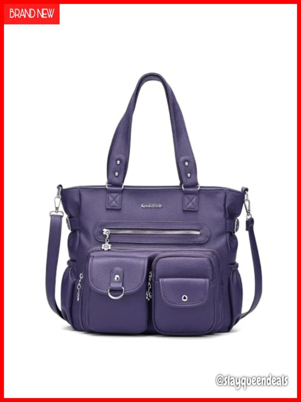 Large PU Leather Crossbody Tote Bag with 10 Pockets, 16.54"
